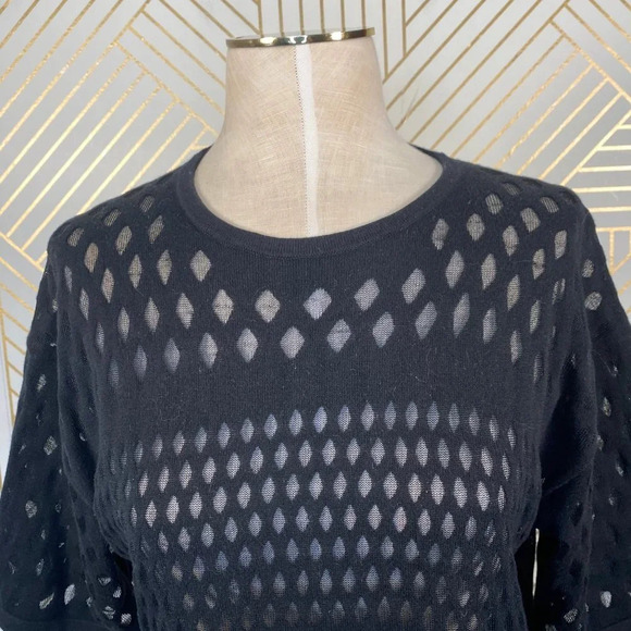 Helmut Lang Diamond Open Knit Black‎ Sweater Top - Picture 2 of 8